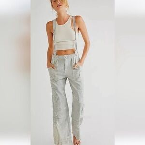 Free People always and forever railroad striped suspender jeans